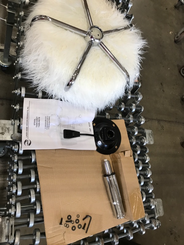 Photo 2 of *MISSING WHEELS* Linden Boulevard Tillie Brooks Rolling Stool with White Fur in Silver
