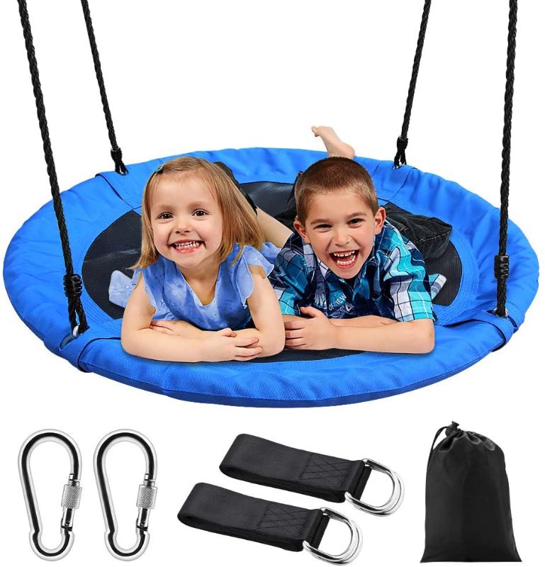 Photo 1 of Saucer Tree Swing, Outdoor Nest Swing for Kids, 40" Large Round Saucer Swing 900D Oxford 700 lbs Weight Capacity 2 Height Adjustable Straps & 2 Carabiners, Accessories Set Included Easy Installation
