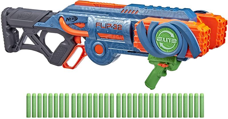 Photo 1 of NERF Elite 2.0 Flipshots Flip-32 Blaster with 32 Dart Barrels That Flip to Double Your Firepower, 32-Dart Capacity, 32 Elite Darts
