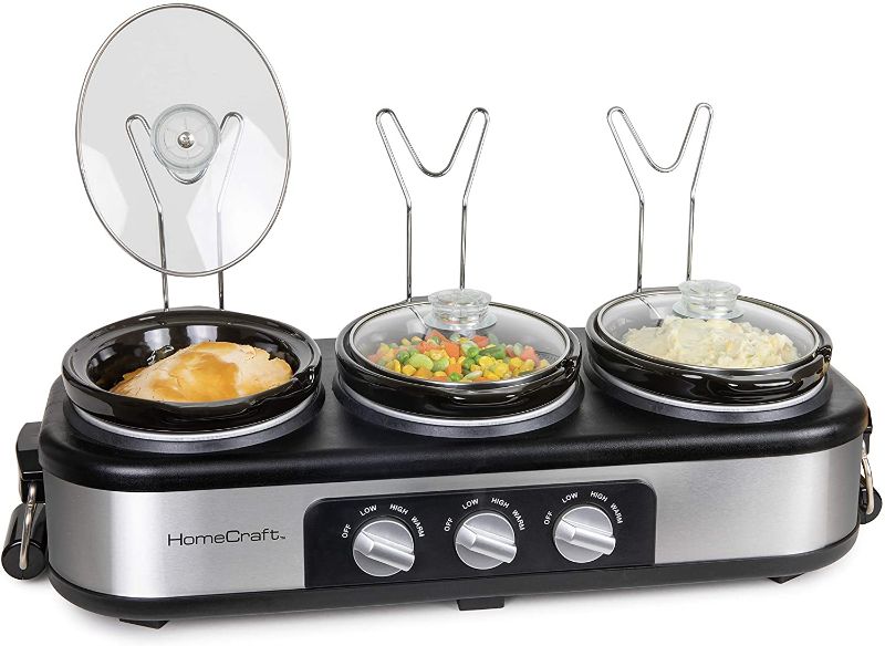 Photo 1 of *MISSING ITEMS* HomeCraft HCTSC15SS Stainless Steel 3-Station 1.5-Quart Oval Slow Cooker Buffet