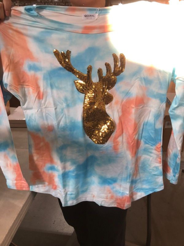 Photo 1 of Qearal Womens Casual Long Sleeve Christmas Reindeer Sequin T Shirt Blouse Top medium size.