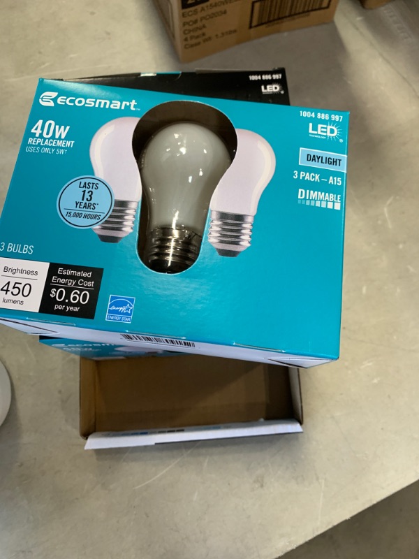 Photo 2 of 40-Watt Equivalent A15 Dimmable ENERGY STAR Frosted Glass Decorative Filament Vintage LED Light Bulb Daylight (4 3-Pack)
