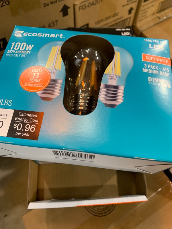 Photo 2 of 100-Watt Equivalent A15 Dimmable Appliance Fan Clear Glass Filament LED Vintage Edison Light Bulb Soft White (4 3-Pack)
