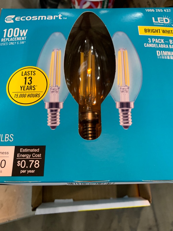 Photo 2 of 100-Watt Equivalent B13 Dimmable Blunt Tip Clear Glass Filament LED Vintage Edison Light Bulb Bright White (4 3-Pack)
