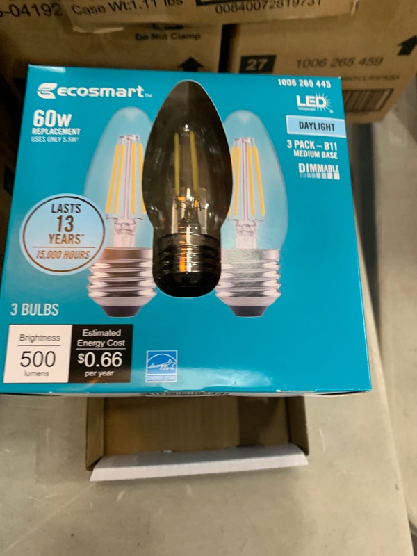 Photo 1 of 60-Watt Equivalent B11 Dimmable Blunt Tip Candle Clear Glass Filament LED Vintage Edison Light Bulb Daylight (4 3-Pack)
