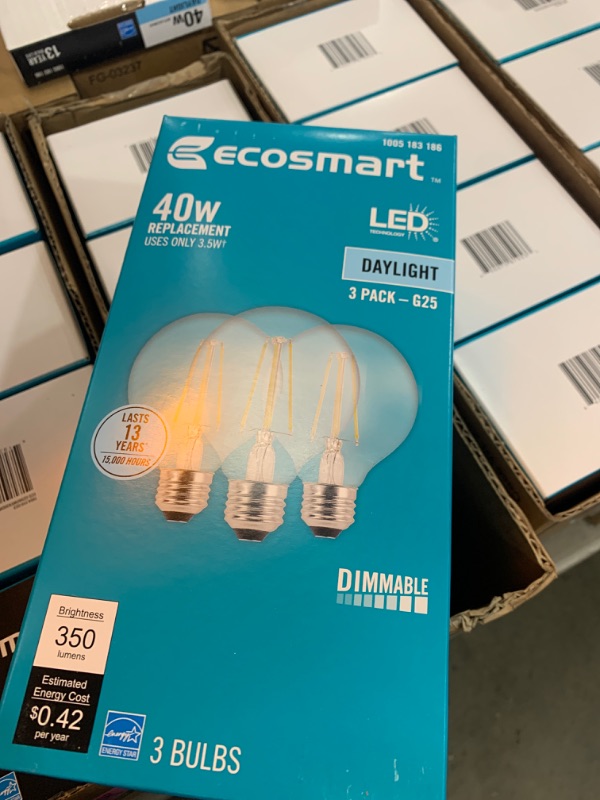 Photo 2 of 40-Watt Equivalent G25 Globe Dimmable ENERGY STAR Clear Glass Filament LED Vintage Edison Light Bulb Daylight (4 3-Pack)
