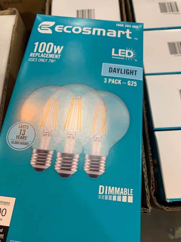 Photo 2 of 100-Watt Equivalent G25 Dimmable Globe Clear Glass Filament LED Vintage Edison Light Bulb Daylight (4 3-Pack)
