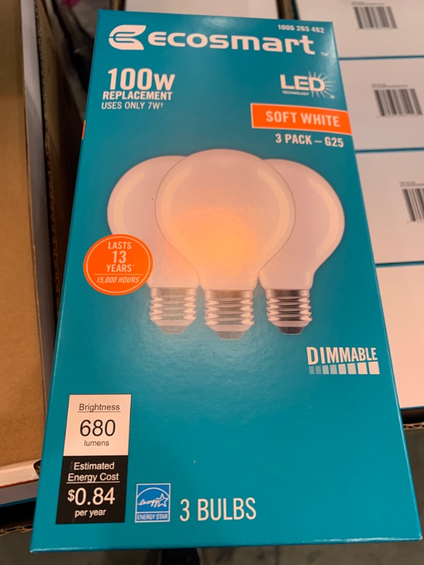 Photo 2 of 100-Watt Equivalent G25 Dimmable Globe Clear Glass Filament LED Vintage Edison Light Bulb Soft White (4 3-Pack)
