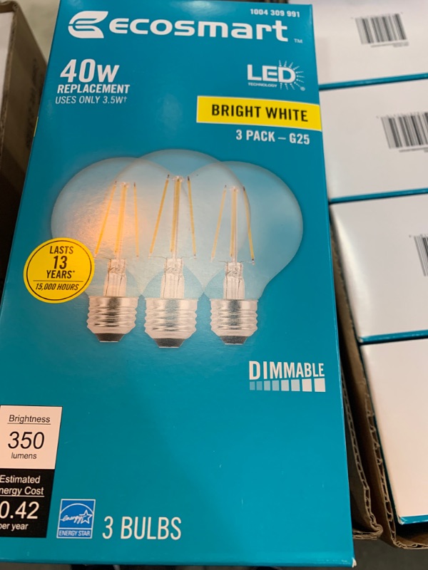 Photo 1 of 40-Watt Equivalent G25 Dimmable ENERGY STAR Clear Glass Filament Vintage Edison LED Light Bulb Bright White (4 3-Pack)
