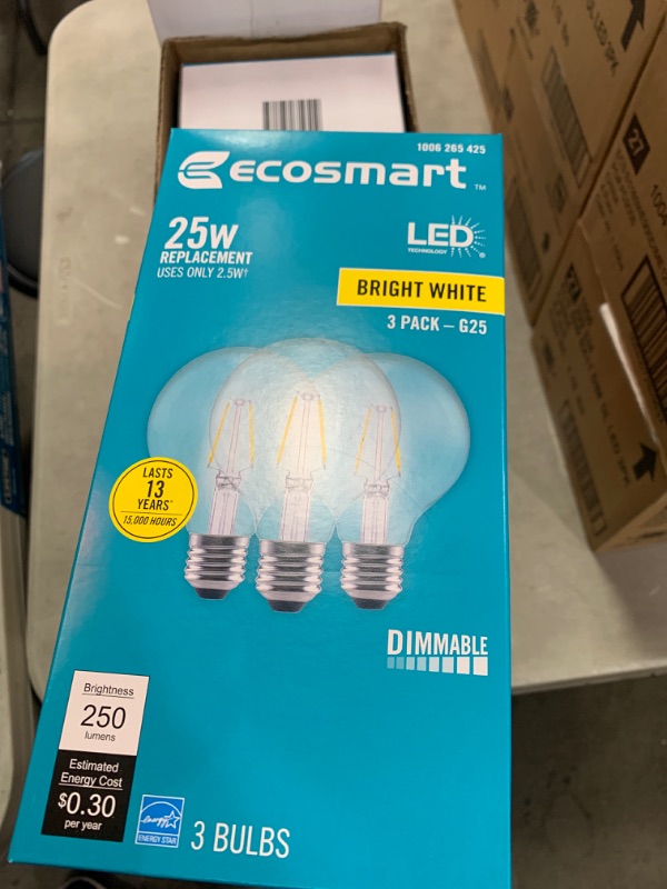 Photo 1 of 25-Watt Equivalent G25 Dimmable Globe Clear Glass Filament LED Vintage Edison Light Bulb Bright White (4 3-Pack)
