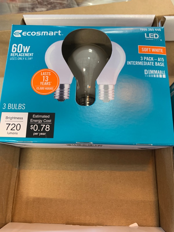 Photo 1 of 60-Watt Equivalent A15 Dimmable Appliance Fan Frosted Glass Filament LED Vintage Edison Light Bulb Soft White (4 3-Pack)
