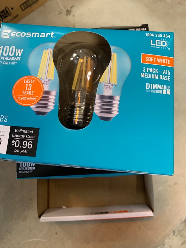 Photo 2 of 100-Watt Equivalent A15 Dimmable Appliance Fan Clear Glass Filament LED Vintage Edison Light Bulb Soft White (4 3-Pack)
