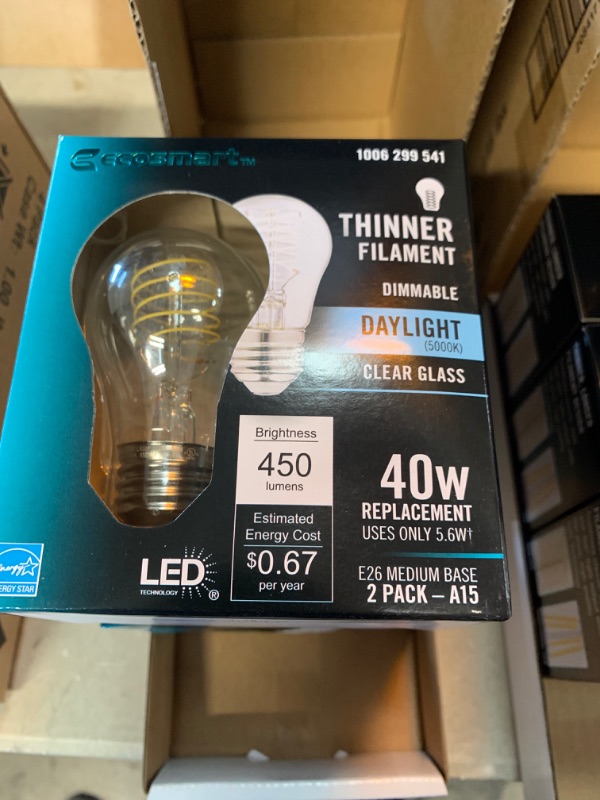 Photo 1 of 40-Watt Equivalent A15 Dimmable Fine Bendy Filament LED Vintage Edison Light Bulb Daylight 5000K (4 2-Pack)
