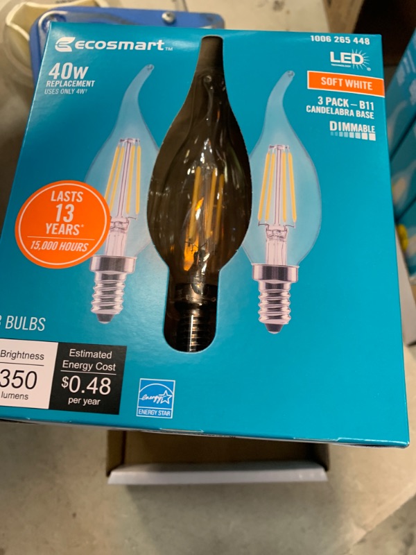 Photo 2 of 40-Watt Equivalent B11 Dimmable Flame Bent Tip Clear Glass Filament LED Vintage Edison Light Bulb Soft White (4 3-Pack)
