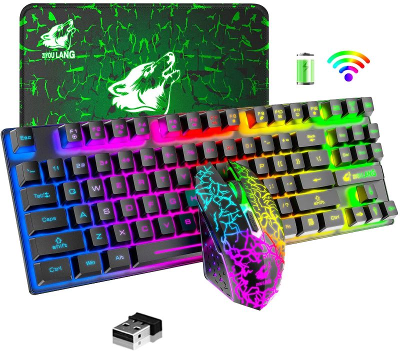 Photo 1 of Ziyou Lang T3 2.4GHz Rechargeable Wireless Keyboard & Mouse Set Black Rainbow
