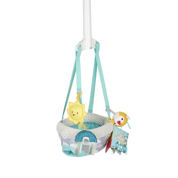 Photo 1 of Evenflo Exersaucer Doorway Jumper with 4 Removable Toys and Mirror, Sweet Skies
