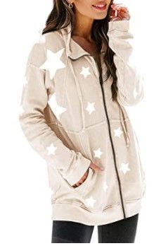 Photo 1 of Ermonn Womens Half Zip Up Sweatshirts Star Print Long Sleeve Casual Loose Drawstring Pullover Tops with Pocket
