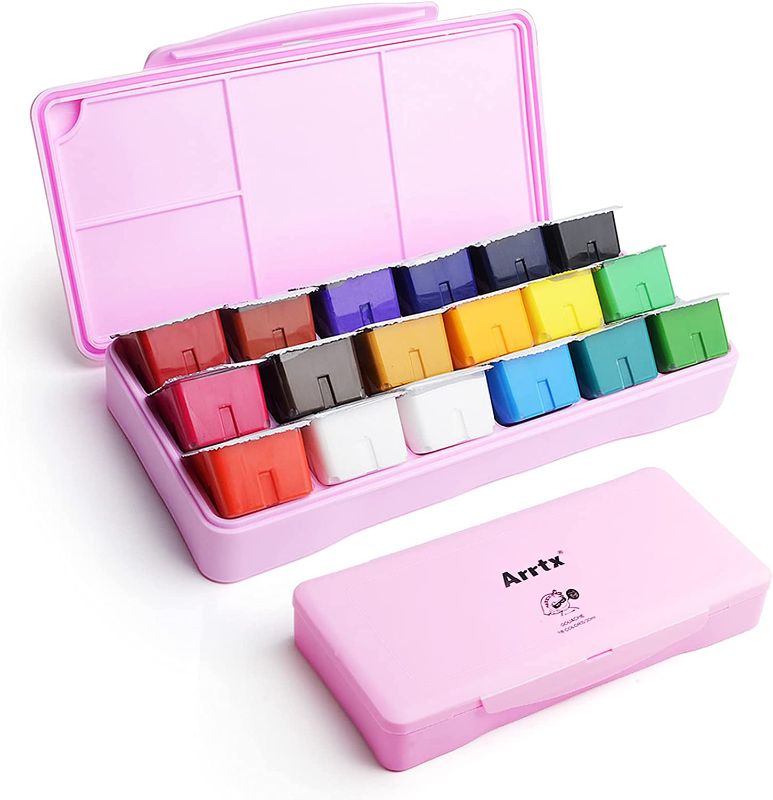 Photo 1 of Arrtx Gouache paint sets with Jelly Cup Design, 18 Colors ×30ml in a Pink Portable Box with a Palette, Suitable for Students, Hobbyist, Artist, Watercolor Acrylic Painting (Flowerless)
***3 PACKS***