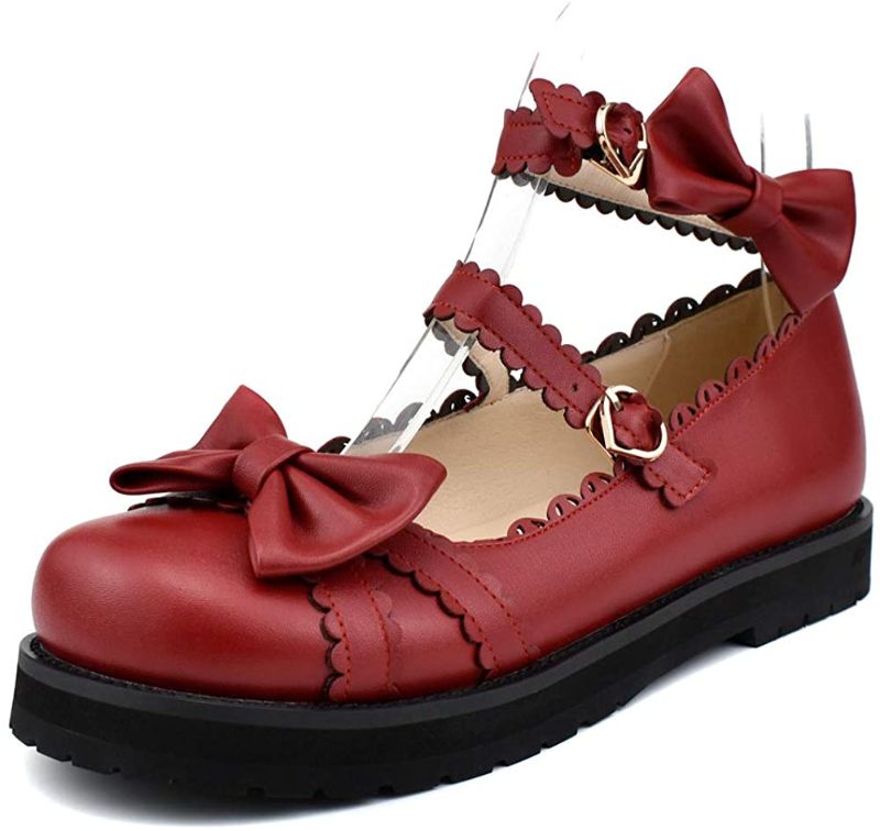 Photo 1 of 100FIXEO Women Fashion Flat Heel Bow Buckle Strap Platform Round Toe Cosplay Lolita Mary Janes Shoes
