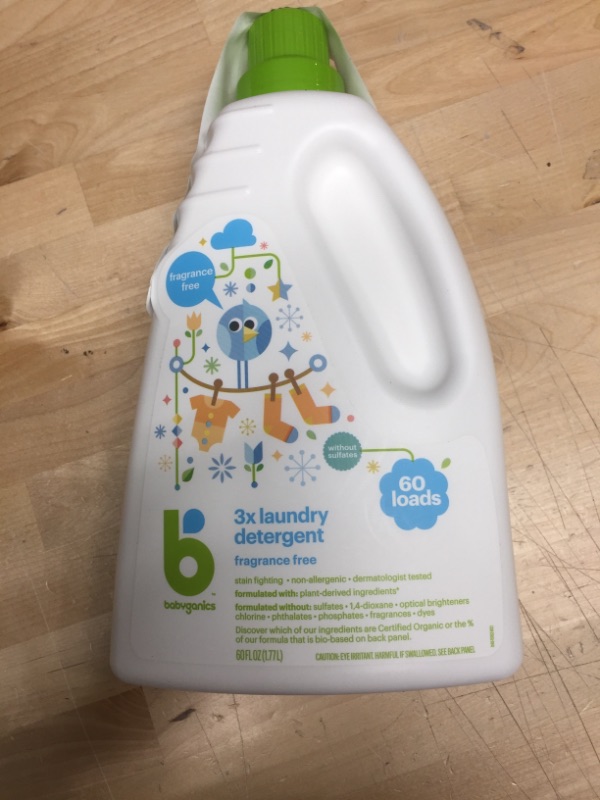 Photo 2 of Babyganics 3X Baby Laundry Detergent, Fragrance Free, 60oz, Packaging May Vary
