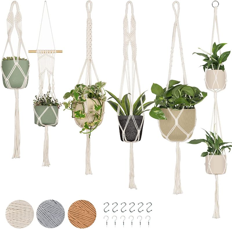 Photo 1 of 6-Pack Macrame Plant Hanger - with 12 Ceiling Hooks - Hanging Planter Indoor Outdoor - Hanging Plant Holder - Decorative Bohemian Plant Hangers
