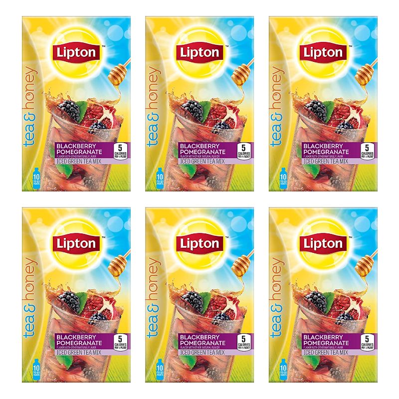 Photo 1 of ****NON-REFUNDABLE****
BEST BY DATE 3/10/22
Lipton Tea and Honey Iced Green Tea To-Go Packets Blackberry Pomegranate, 10 Count (Pack of 6)
