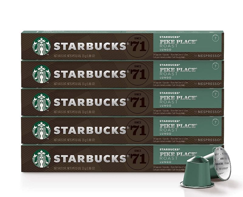 Photo 1 of ****NON-REFUNDABLE****
BEST BY DATE 1/26/2022
Starbucks by Nespresso, Pike Place Roast Lungo (50-count single serve capsules) 5 pack of 10 capsules
