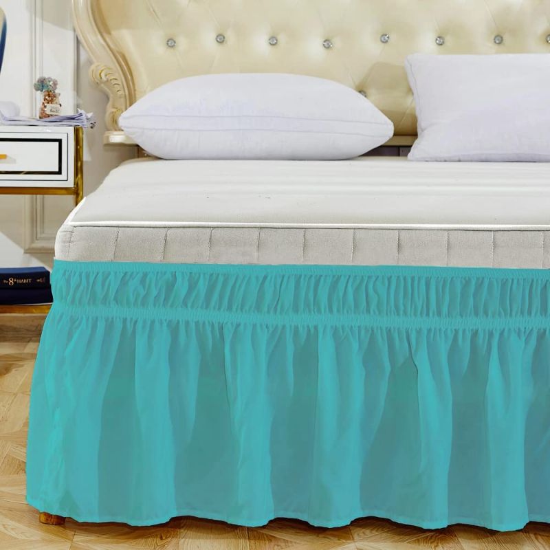Photo 1 of ***Queen/King***Wrap Around Bed Skirts, 16 Inch Drop Ruffled Bed Skirt with Adjustable Elastic Belt, Easy Fit Wrinkle & Fade Resistant Silky Fabric, Light Blue
***QUENN/KING***
