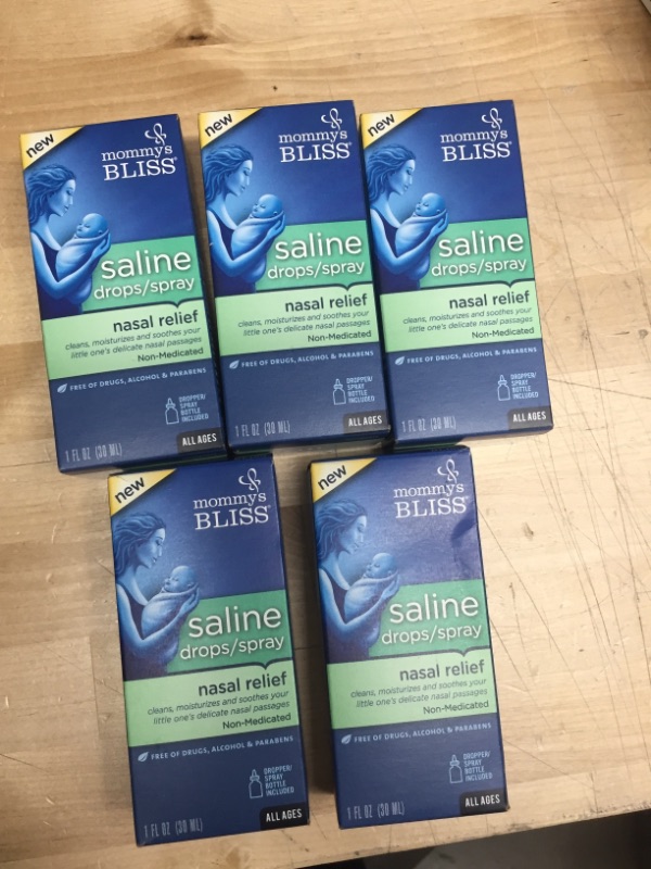 Photo 1 of 5 packs
Mommy's Bliss Saline Drops/Spray Nasal Relief, 1 Fl Oz
exp 08/23