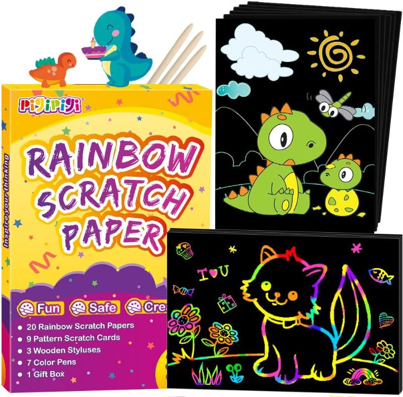 Photo 1 of **SET OF 3**
QXNEW Kids Art Craft for Boys: 2 Styles Rainbow Scratch Paper Set Gifts for 3-12 Years Old Girls Drawing Pad Art Project Supply Toy for Toddler Children Kindergarten Party Favor Birthday DIY Game Kit
