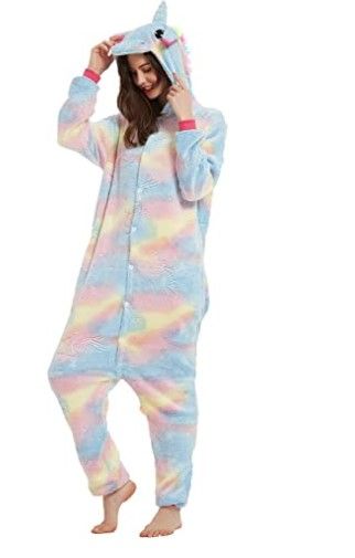 Photo 1 of ANBOTA Unicorn Costume Onesie for Adult Women Men Halloween Pajama, Small
