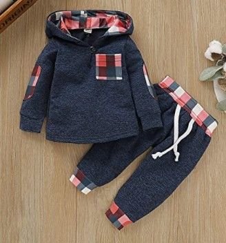 Photo 1 of **DIFFERENT FROM STOCK PHOTO**
Kids Infant Toddler Baby Boys Girls Hoodie Outfit Plaid Pocket Sweatshirt Jackets Shirt+Pants Brother Sister Clothes Set, 2-3T