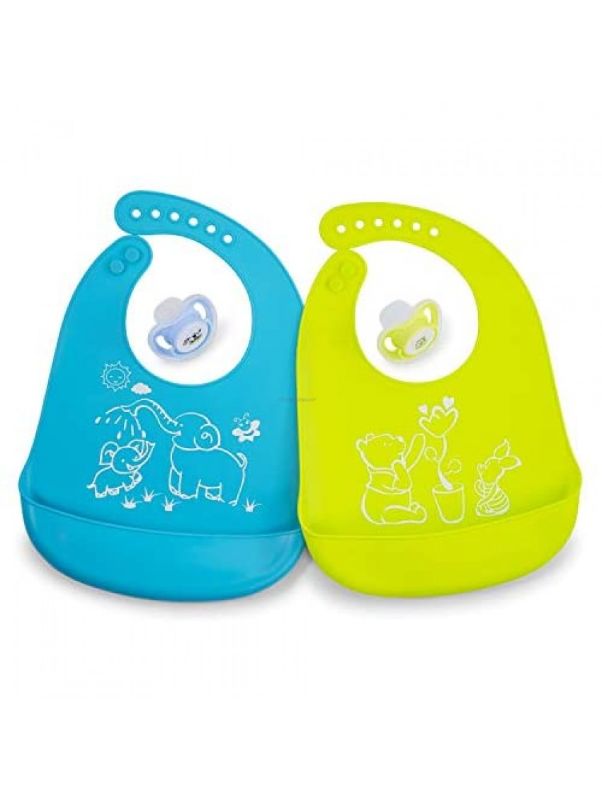 Photo 1 of Johee's World Pacifier With Cover Cap set -2 Silicone Bibs baby with pocket pacifier With Lid Pacifiers for Newborns Infants Pacifier Easy to clean Dry Waterproof bib for girls boys (1-4 yrs)
