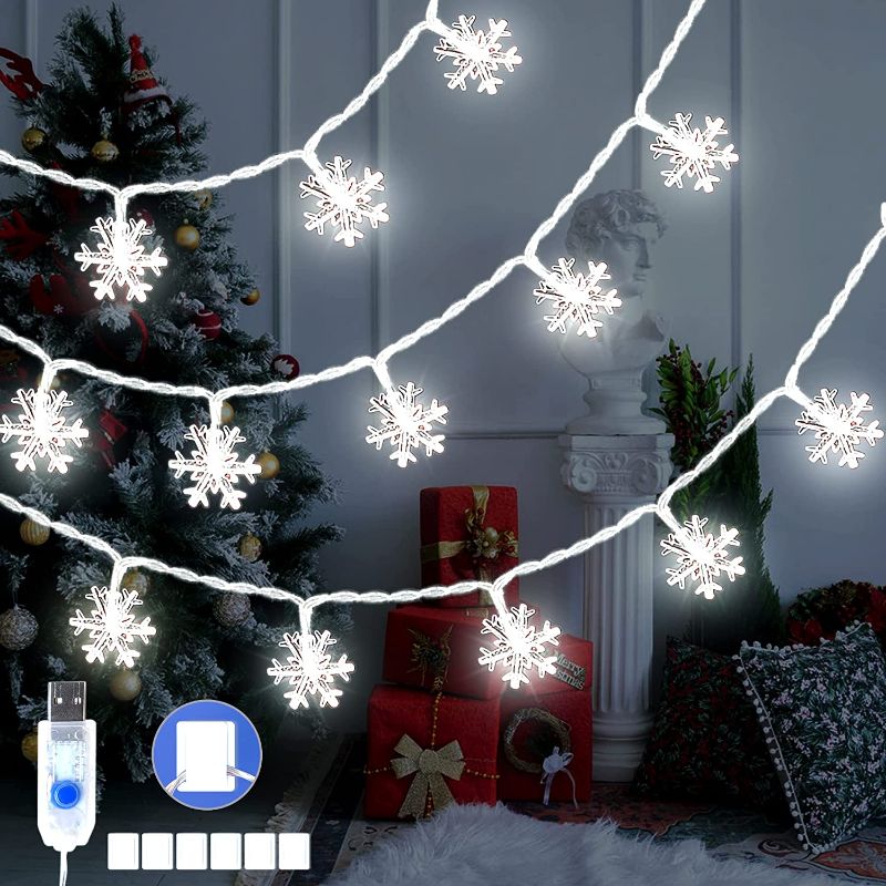 Photo 1 of **SET OF 2**
Christmas Lights 50 LEDs Fairy Lights USB Snowflake White Light
