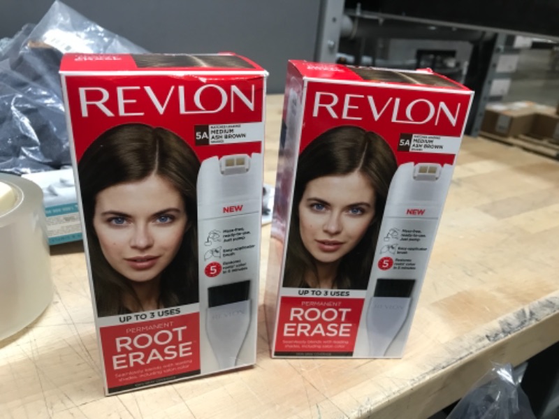 Photo 2 of **SET OF 2**
Revlon Root Erase Permanent Hair Color, At-Home Root Touchup Hair Dye with Applicator Brush for Multiple Use, 100% Gray Coverage, Medium Ash Brown (5A), 3.2 oz
