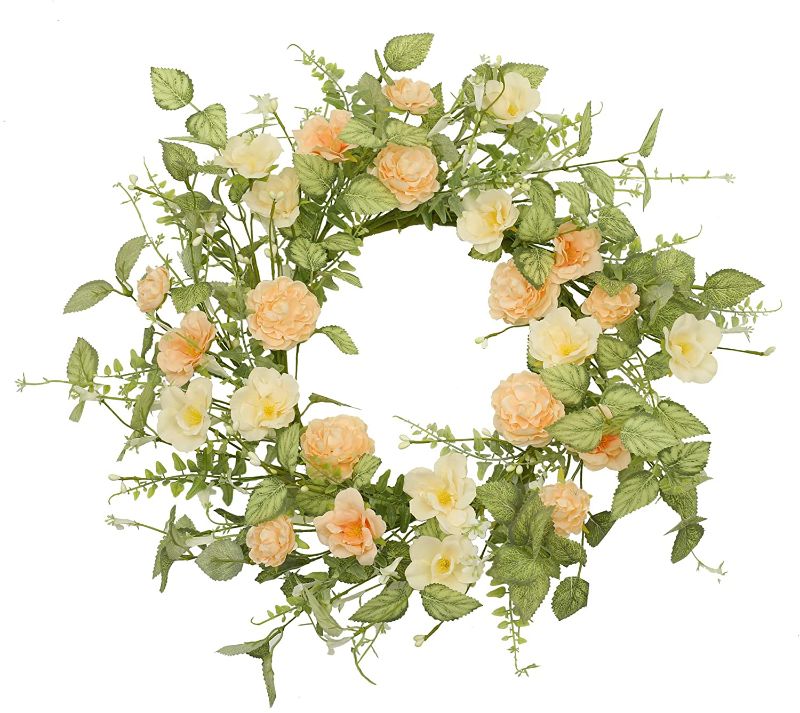 Photo 1 of 20" Peony and Rose Mixed Different Green Leaves and Berry Wreath Spring Wreath for Front Door,Spring Door Wreath for Outdoor Indoor for Garden Home

