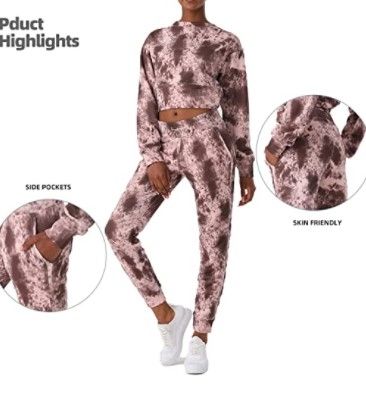 Photo 1 of AMAR VIDA 2 Piece Sweat Suits for Women Tie Dye jogger Fall Sets Long Sleeve Shirts Sweatpants Crop Top Workout Outfits
size4