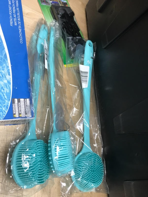 Photo 2 of **SET OF 3**
DaiDom Improved Silicone Body Brush 2nd Gen Back Scrubber for Shower with Long Handle Silicone Shower Brush Silicone Scrubber Body (Blue)
