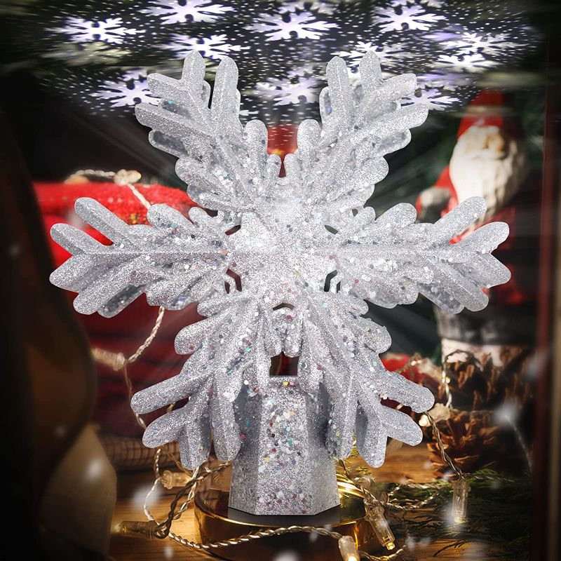 Photo 1 of **SET OF 3**
Christmas Tree Topper Lighted, Rotating White Snowflake Projector for Christmas Tree Decorations, LED Silver Tree Topper with 3D Hollow Glitter Lighted Projector Tree Topper for Christmas Decorations
