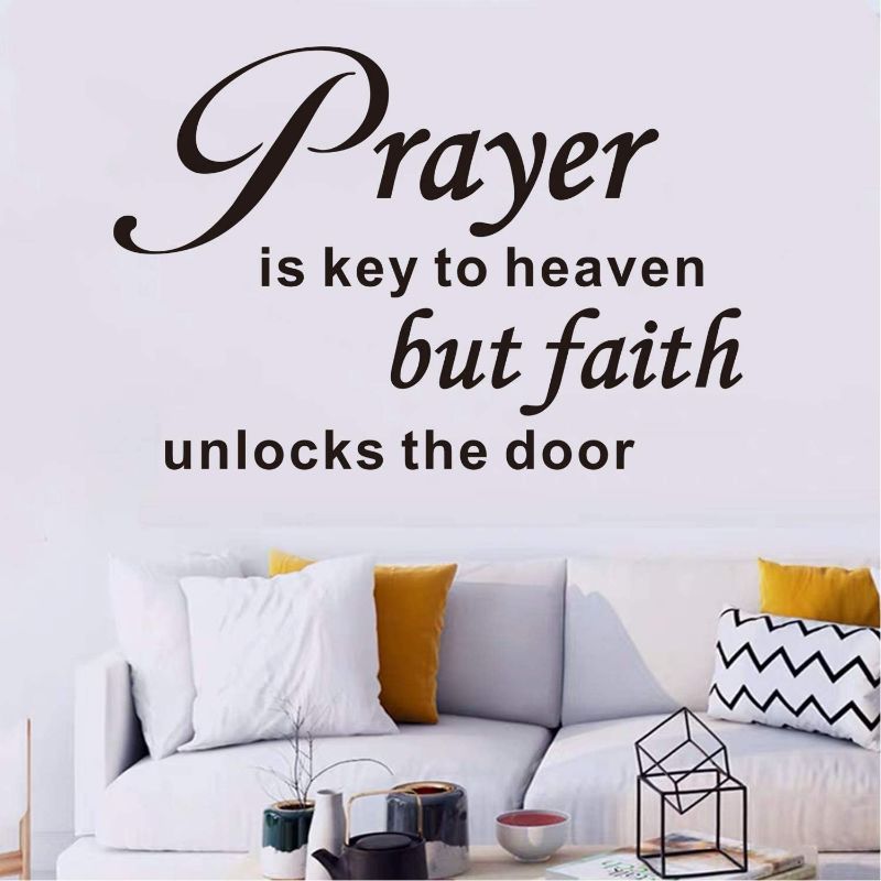 Photo 1 of **set of 2**
AnFigure Quote Wall Decals, Christian Wall Decal, Scripture Bible Verse Religious Biblical Prayer Faith Church Home Art Decor Vinyl Stickers Prayer is Key to Heaven but Faith unlocks The Door 30"X20"
