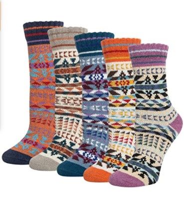 Photo 1 of **SET OF 2**
Justay 5 Pairs Winter Womens Wool Socks Vintage Warm Socks Thick Cozy Socks Knit Casual Crew Socks Gifts for Women
