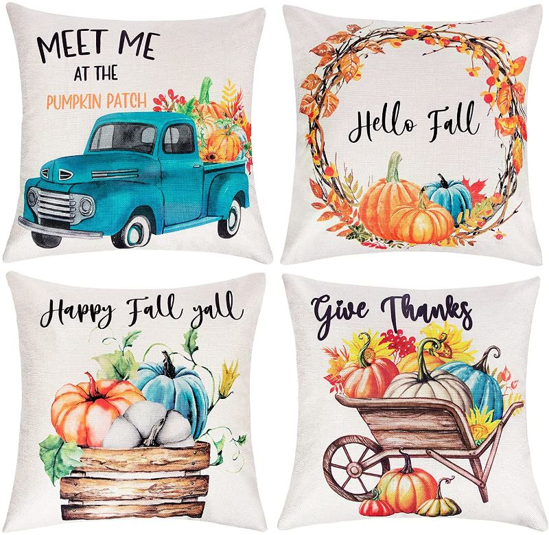 Photo 1 of **SET OF 3**
Thanksgiving Pillow Covers 18x18 Set of 4 Truck Pumpkin Pillow Covers Maple Leaves Farmhouse Pillows for Autumn Harvest Fall Thanksgiving Decorations Indoor
