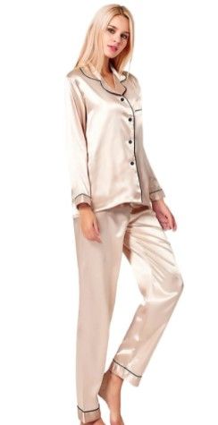 Photo 1 of SWOMOG Womens Silk Satin Pajamas Loungewear Two-piece Sleepwear Button-Down Pj Set, XXL
