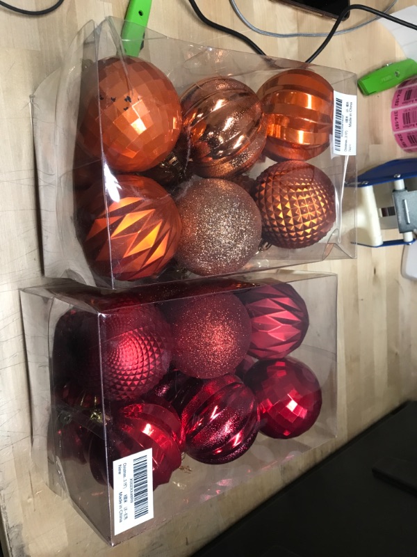 Photo 2 of **SOLD AS SET** PACK OF 2
Dohance Christmas Balls Ornaments, Xmas Ball Baubles Set - Shatterproof Decorative Hanging Ornaments Baubles Set for Xmas Tree (Orange, Red 80mm/3.15")
