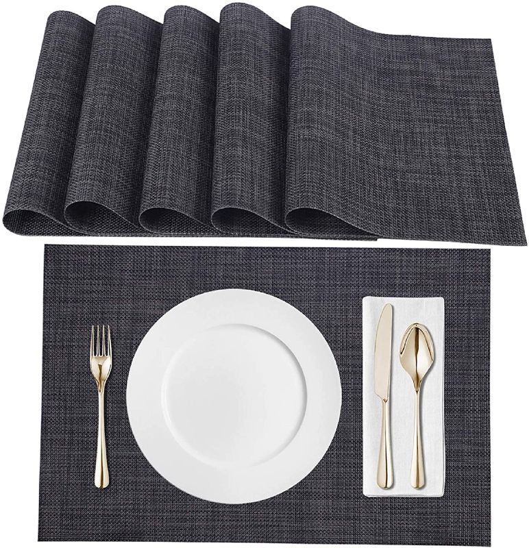 Photo 1 of **SET OF 2**
Placemats, Placemats for Dining Table Set of 6 , Washable Woven Vinyl Placemat Non-Slip Heat Resistant Kitchen Table Mats Easy to Clean(Black)
