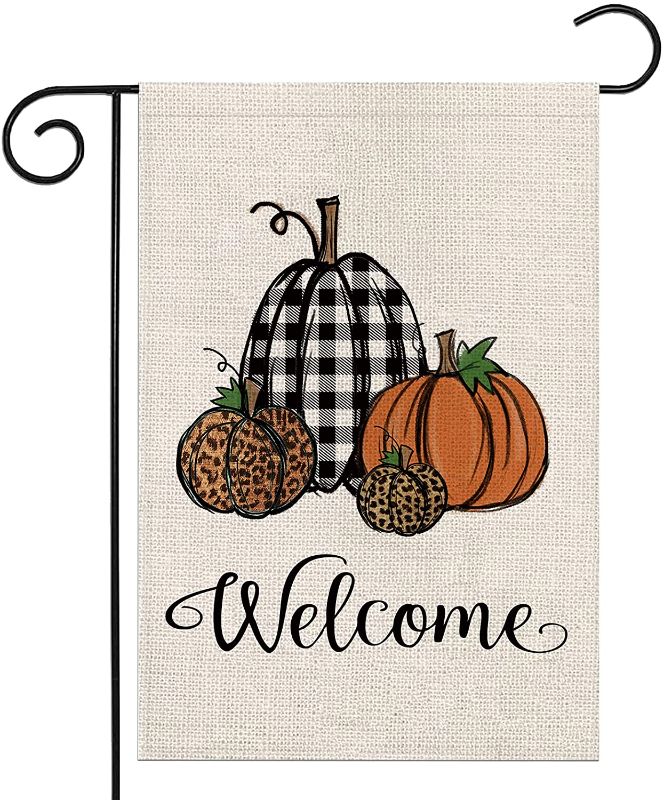 Photo 1 of **SET OF 3**
Acerich Welcome Thanksgiving Garden Flag Double Sided, Leopard Pumpkin Buffalo Plaid Outdoor Fall Decor, 12 x 18 Inch
