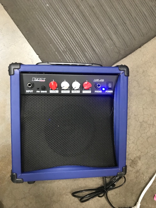 Photo 3 of **PARTS ONLY**  **DAMAGED**
LyxPro Electric Guitar Amp 20 Watt Amplifier Built In Speaker Headphone Jack And Aux Input Includes Gain Bass Treble Volume And Grind - Blue
