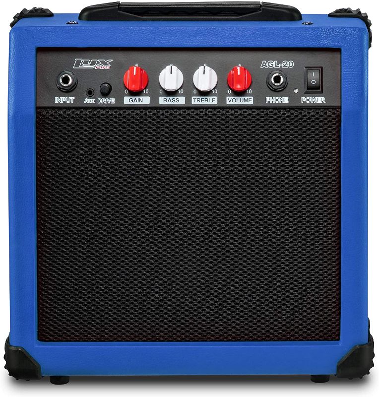 Photo 1 of **PARTS ONLY**  **DAMAGED**
LyxPro Electric Guitar Amp 20 Watt Amplifier Built In Speaker Headphone Jack And Aux Input Includes Gain Bass Treble Volume And Grind - Blue
