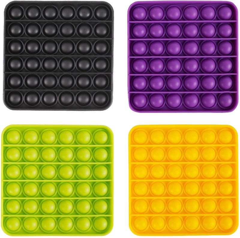 Photo 1 of 4 Pack Square Push Bubble Sensory Pop Fidget It Dimple Toys Game Cheap, Kid Adult Gift Autism ADHD Asmr Autistic Anxiety Stress Relief, Teen Bulk Figetget Satisfying Set Things, Yello Purple Green
