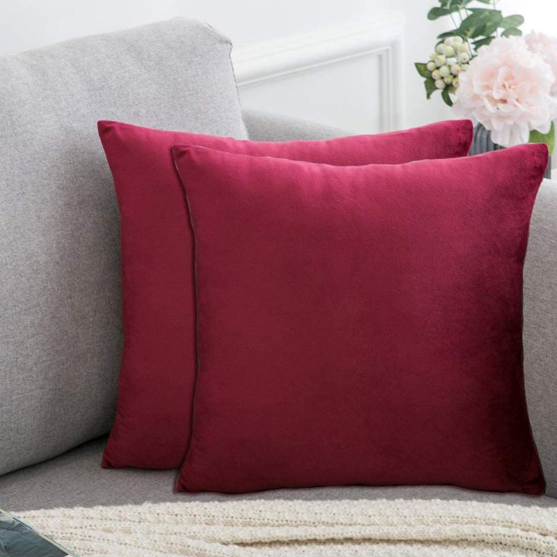 Photo 1 of **PACK OF 2**
Aleeza Plain Soft Velvet Pillow Covers Super Solid Square Decorative Throw Pillow Covers Set Cushion Case for Sofa Bedroom Terrace Chair Velvet Pillow Covers 18x18 Inch – Set of 2 (Dark Red)
